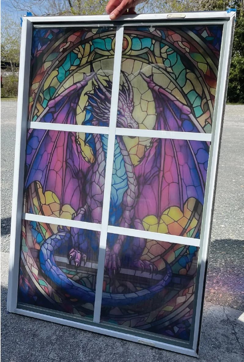 Stained glass effect printed directly onto a glass window